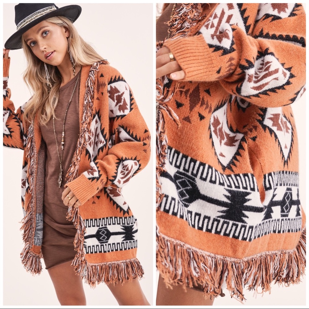 Aztec Retro Cardi Rust - Picture 4 of 9